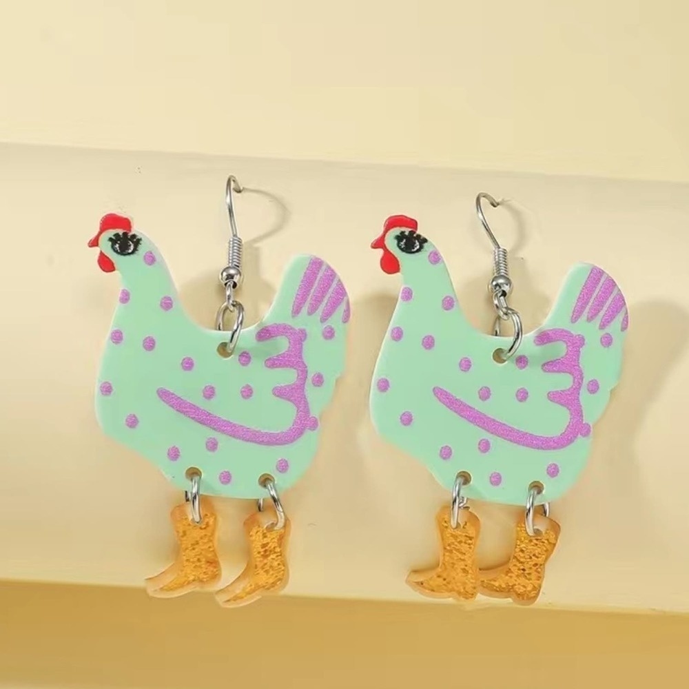 Quirky Farm Novelty Boot Hen Dangle Chicken Earrings